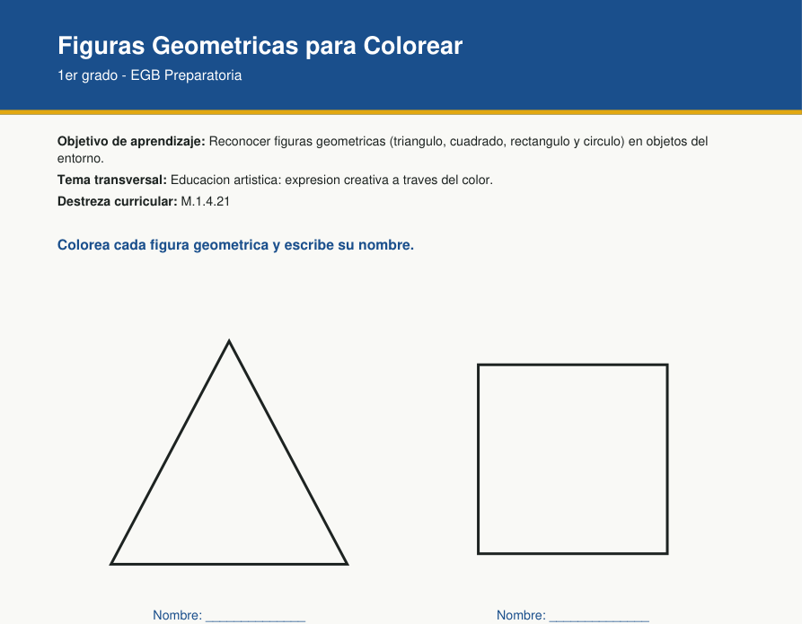 Vista previa del imprimible para colorear figuras geometricas de Matematica para EGB Preparatoria